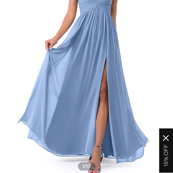 Azazie Steel Blue Dress - Picture 3 of 6